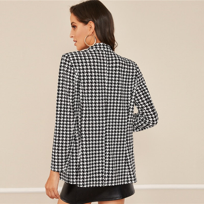 Women's Summer Polyester Blazer With Plaid Pattern