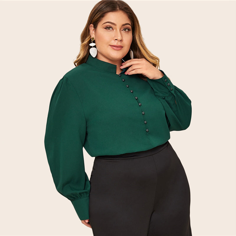Women's Spring Polyester Blouse With Buttons | Plus Size