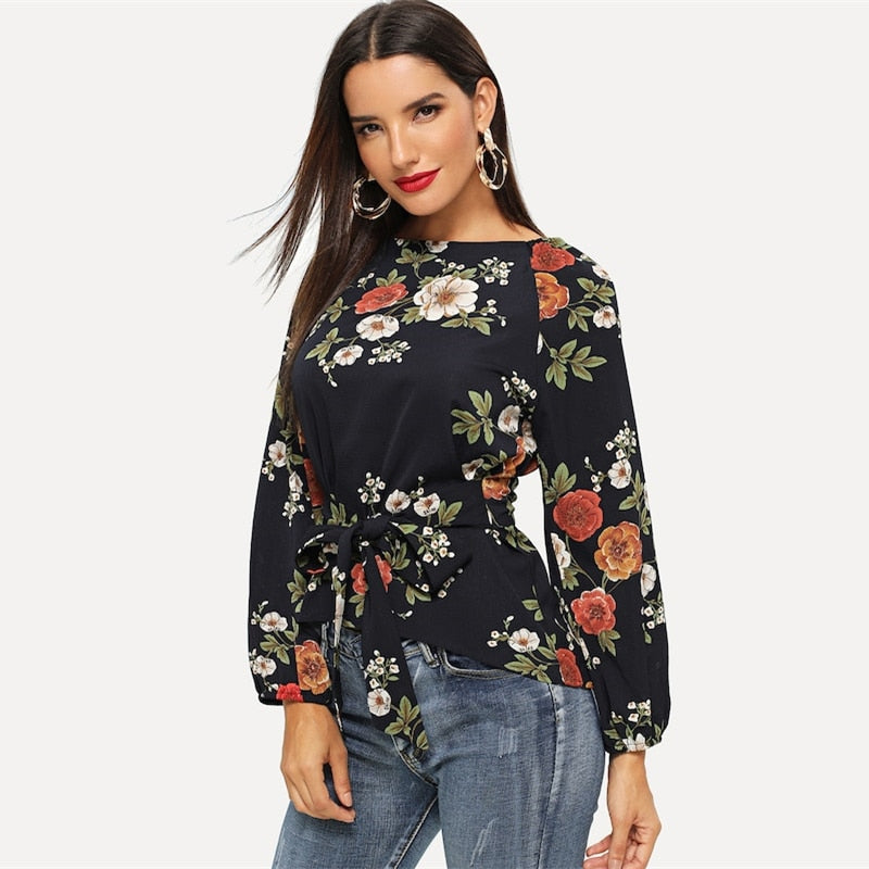 Women's Spring Casual Chiffon Blouse With Floral Print