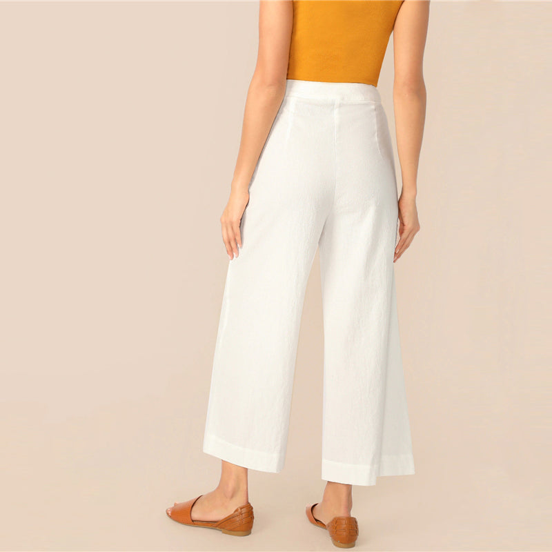 Women's Cotton Loose Mid-Waist Pants With Zipper
