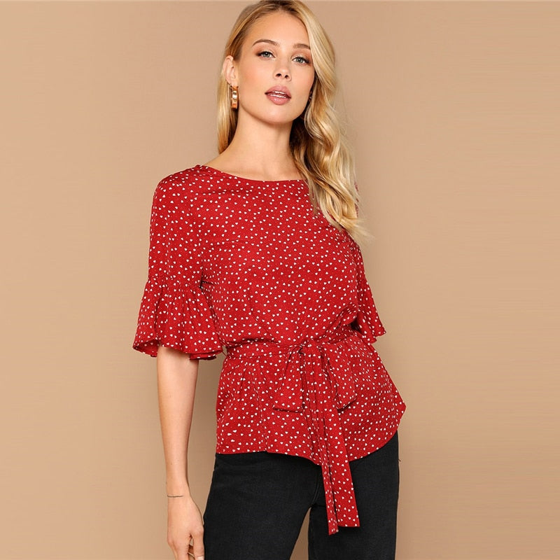 Women's Summer Chiffon Casual Blouse With Heart Print