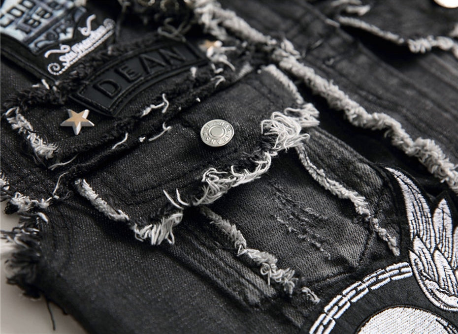 Men's Denim Vest With Embroidery