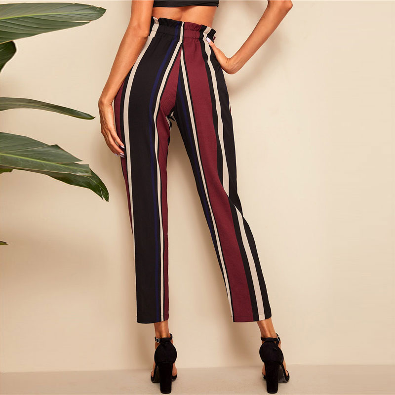 Women's Polyester Striped High-Waist Pants