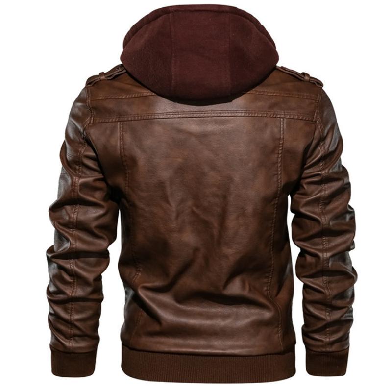 Men's Autumn Casual Leather Hooded Jacket