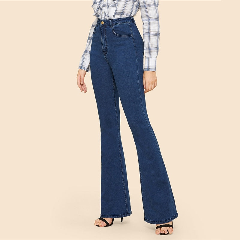 Women's Casual Mid Waist Flare Jeans