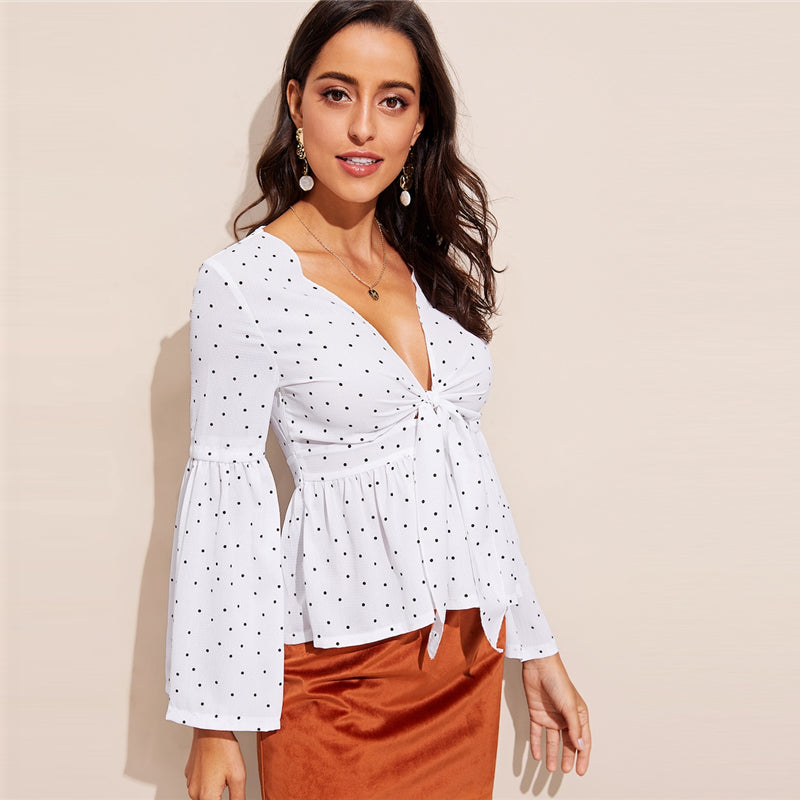 Women's Summer Casual Deep V-Neck Slim Blouse With Print