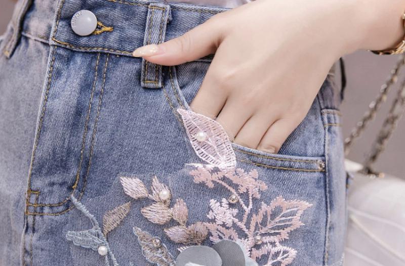 Women's Summer Denim Skirt With Embroidery