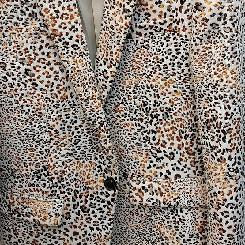 Men's Spring Casual Single Breasted Blazer With Leopard Print