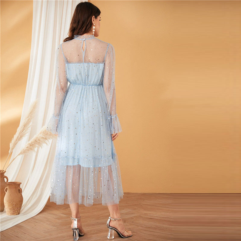 Women's Summer Mesh A-Line High-Waist Maxi Dress