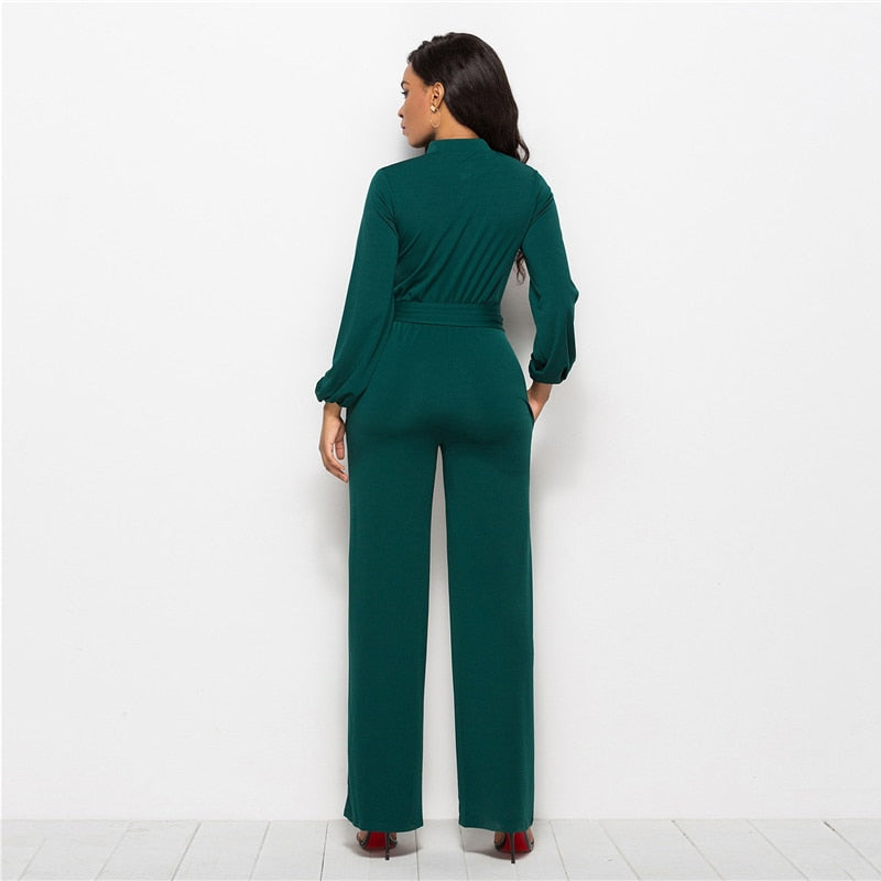 Women's Long Sleeved Jumpsuit With High Waist