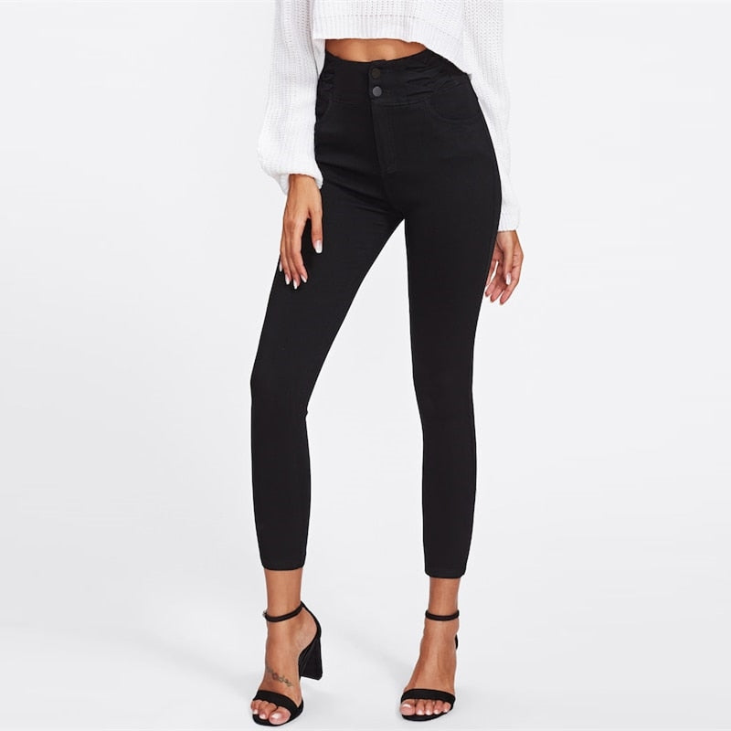 Women's Spring Casual High Waist Crop Skinny Jeans