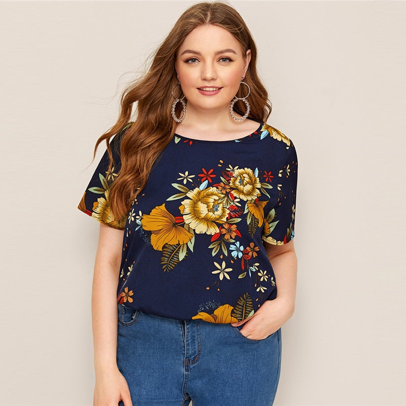 Women's Summer O-Neck Short-Sleeved Blouse | Plus Size