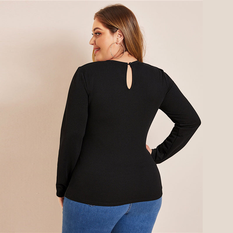 Women's Spring Slim Polyester O-Neck Blouse | Plus Size
