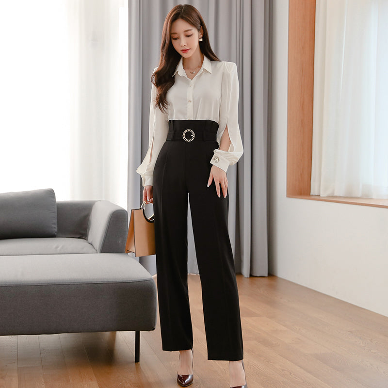 Women's Spring/Autumn Casual Polyester High-Waist Two-Piece Suit