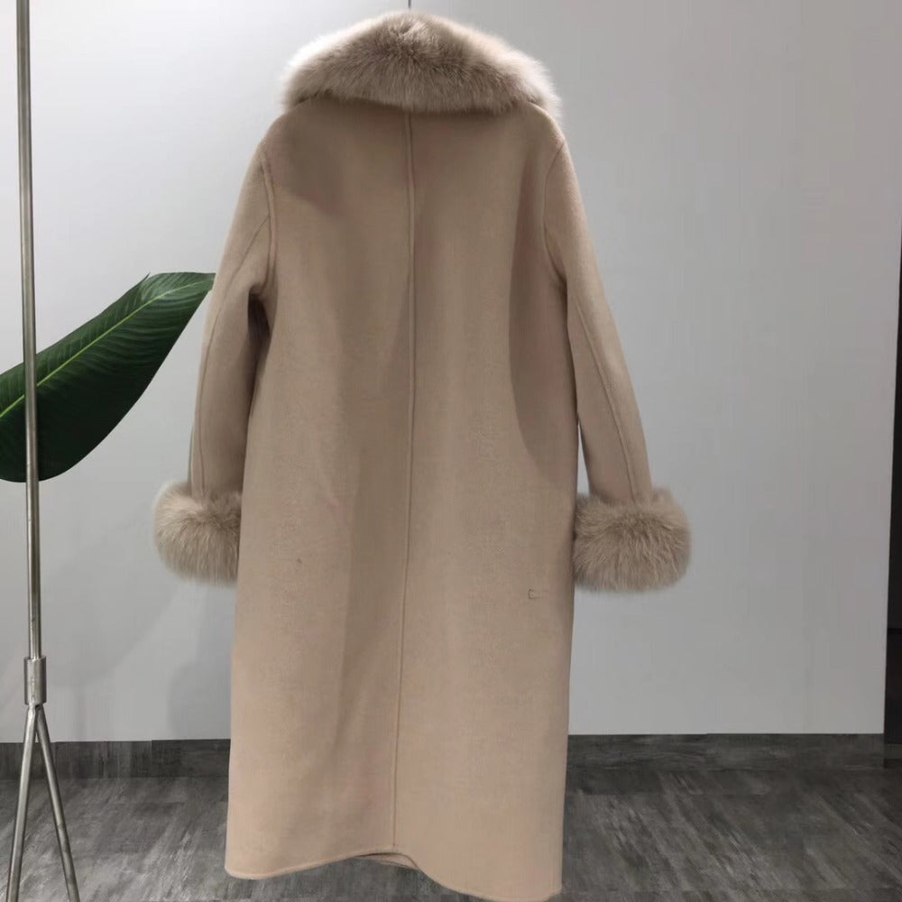 Women's Winter Casual Slim Long Coat With Fox Fur