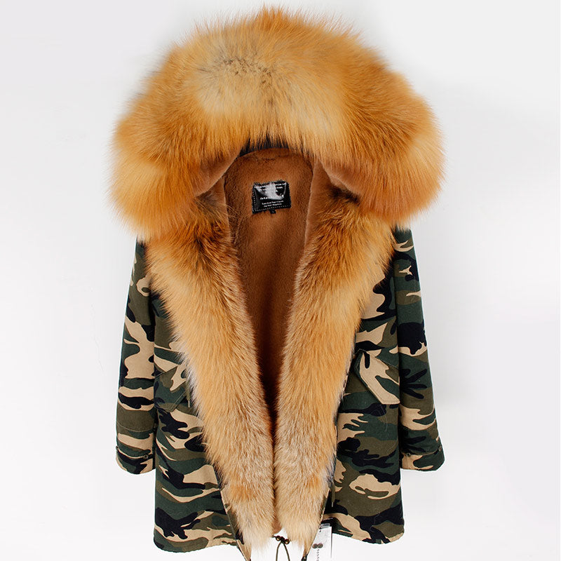 Women's Winter Casual Long Hooded Parka With Raccoon Fur