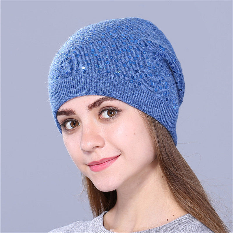Women's Winter Cashmere Hat With Sequins
