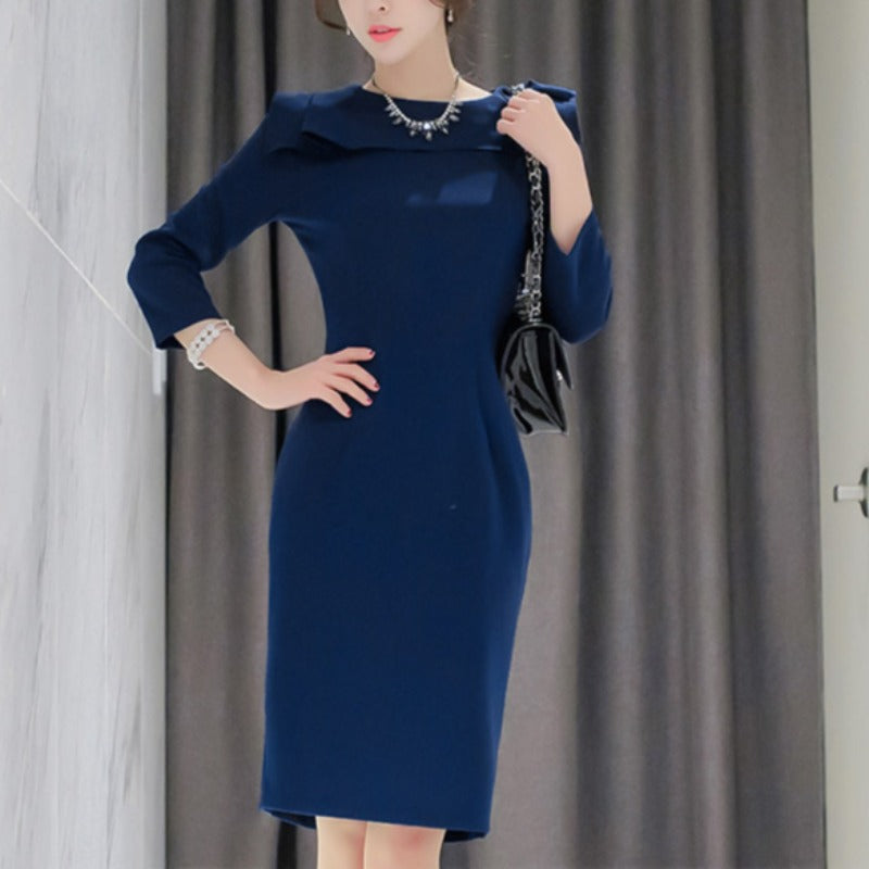 Women's Spring/Autumn O-Neck Polyester Dress With Ruffles