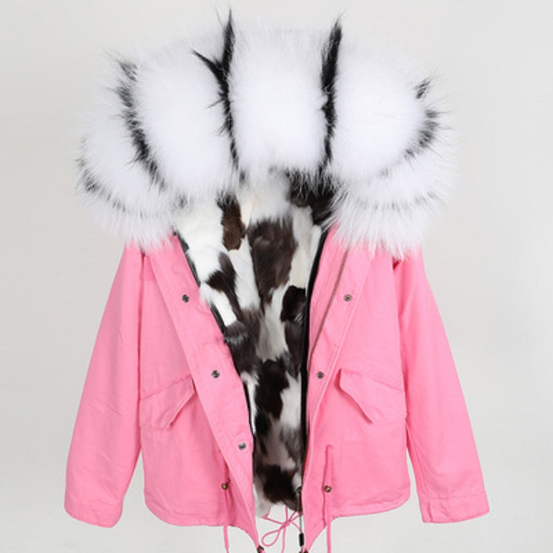 Women's Winter Hooded Thick Short Parka With Fox Fur