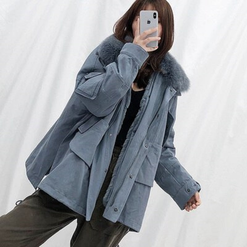 Women's Winter Casual Thick Loose Short Coat With Fox Fur