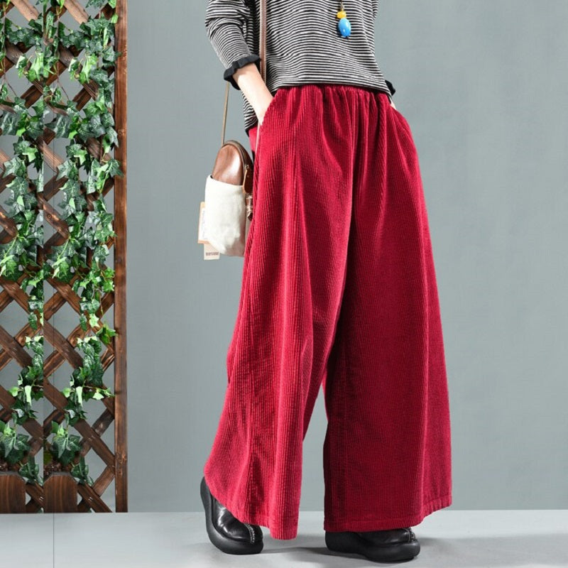 Women's Casual Loose Elastic Mid-Waist Pants With Pockets