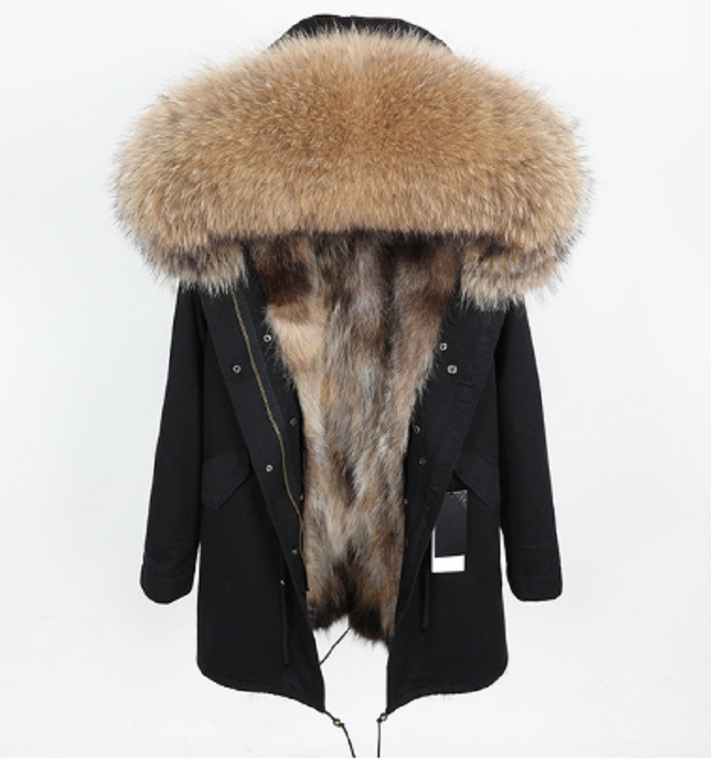 Women's Winter Casual Long Hooded Warm Parka With Raccoon Fur