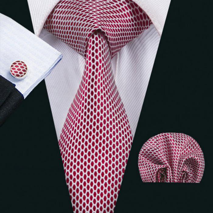 Men's Wedding Pink Tie With Cufflinks And Handkerchief