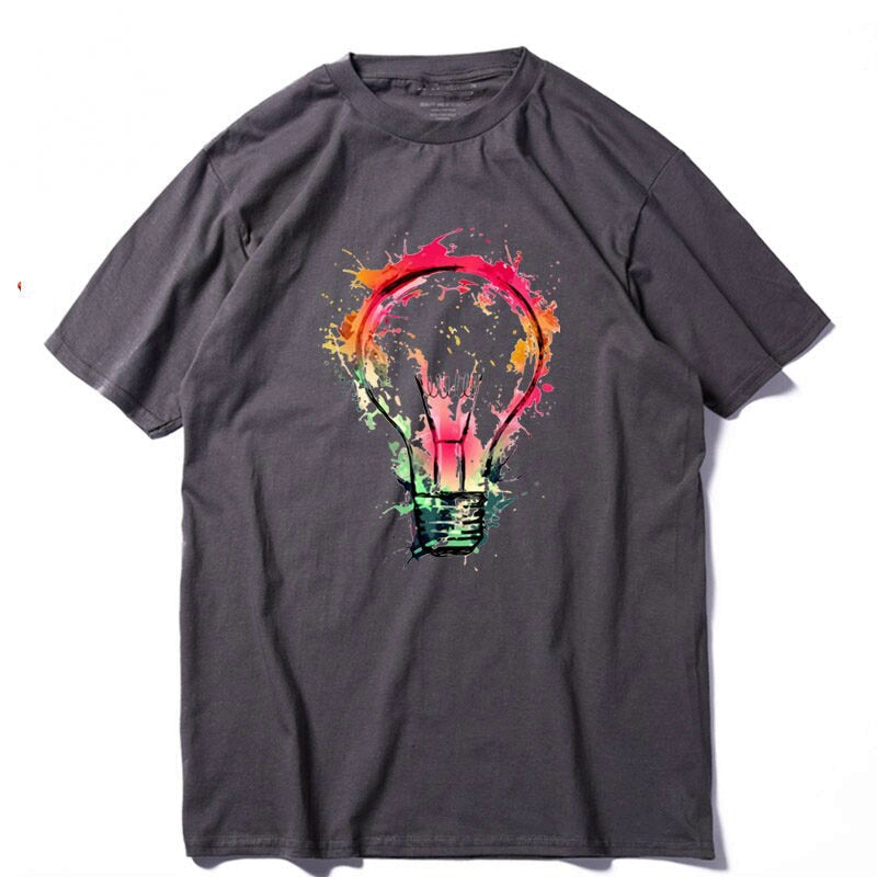 Men's Summer Casual Cotton T-Shirt With Printed Light Bulb