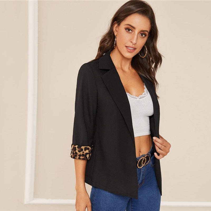 Women's Summer Casual Polyester Blazer With Leopard Print