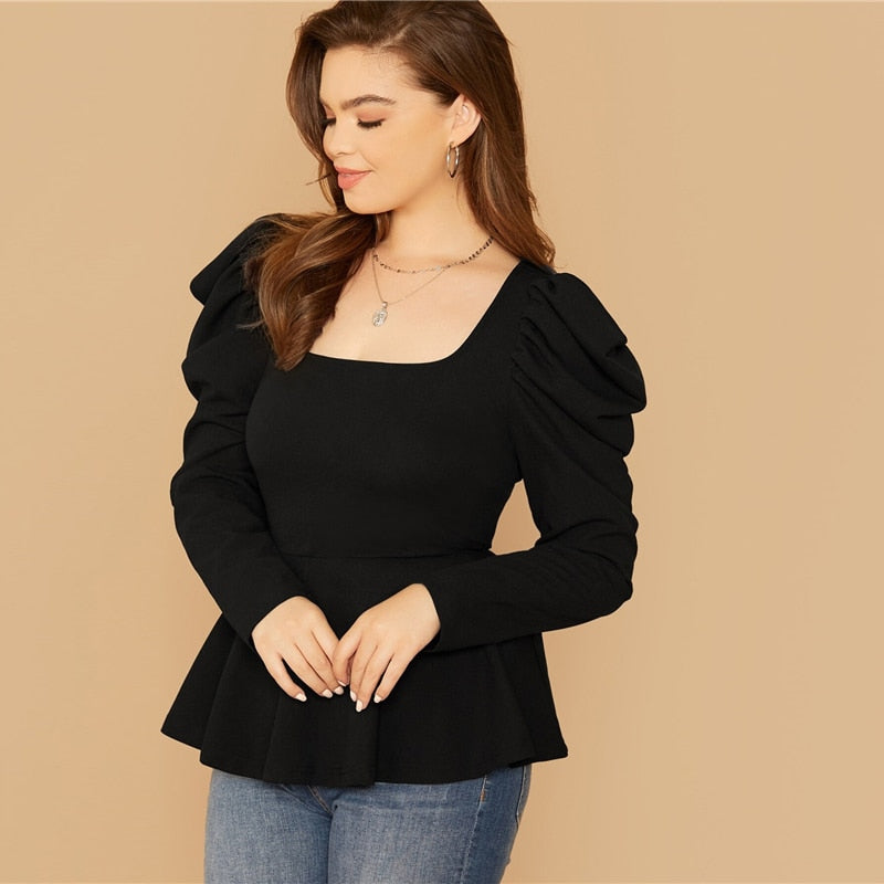 Women's Spring Square-Neck Polyester Blouse | Plus Size