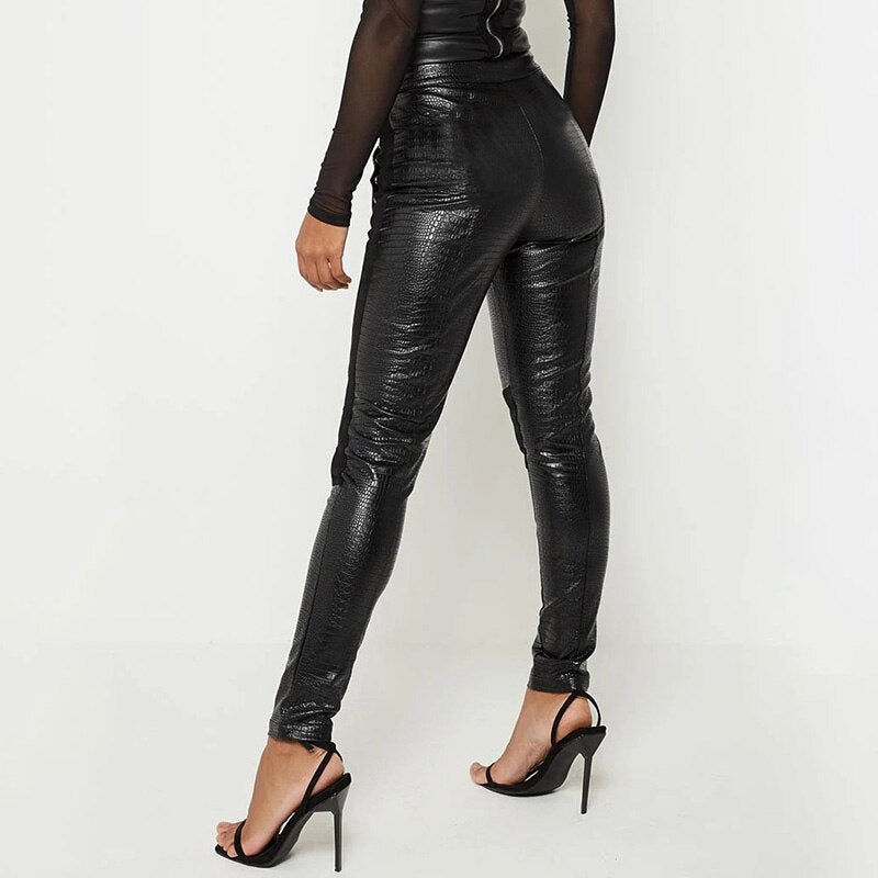 Women's Autumn Casual Faux Leather Pants With High Waist