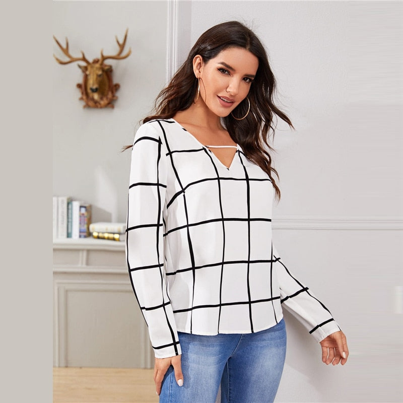 Women's Summer Casual V-Neck Long-Sleeved Blouse With Print