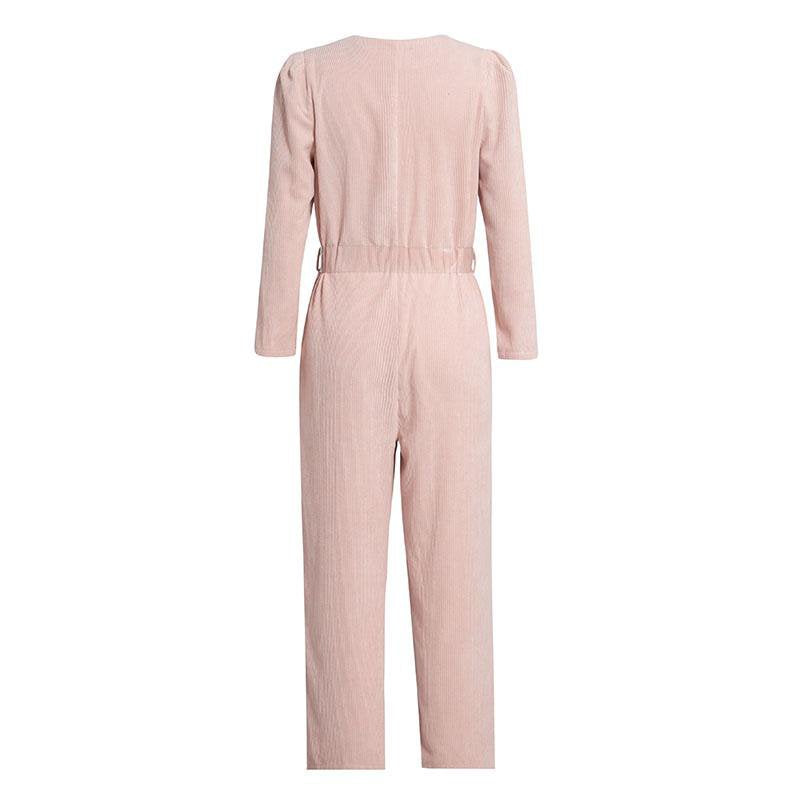 Women's Spring Cotton Long-Sleeved Jumpsuit With Buttons