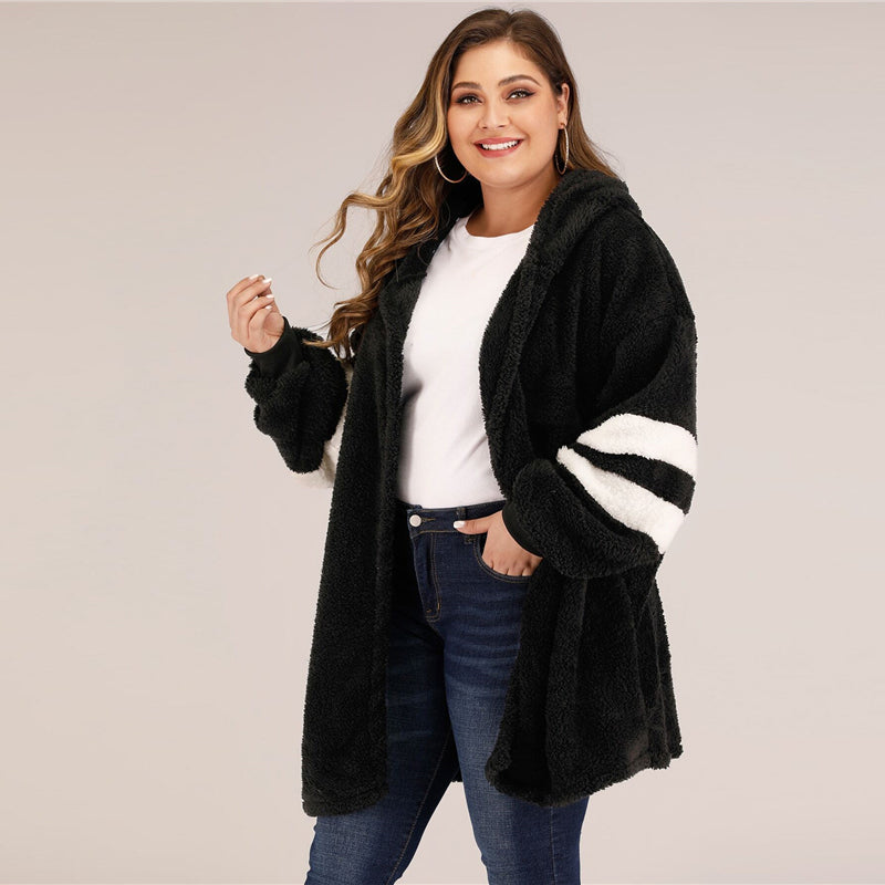 Women's Autumn Casual Striped Hooded Cardigan | Plus Size
