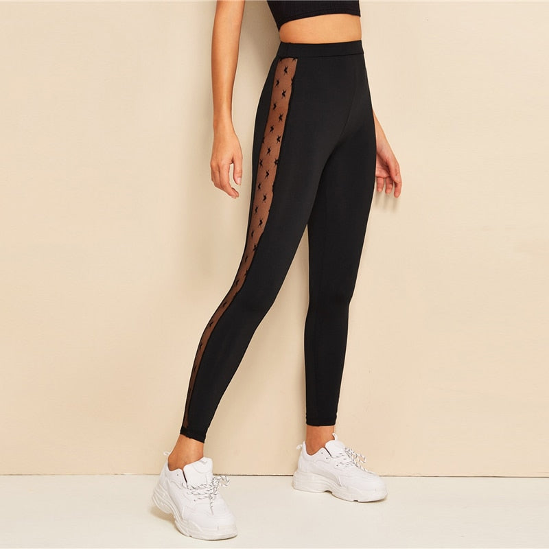 Women's Casual Spandex Fitness Leggings With Mesh
