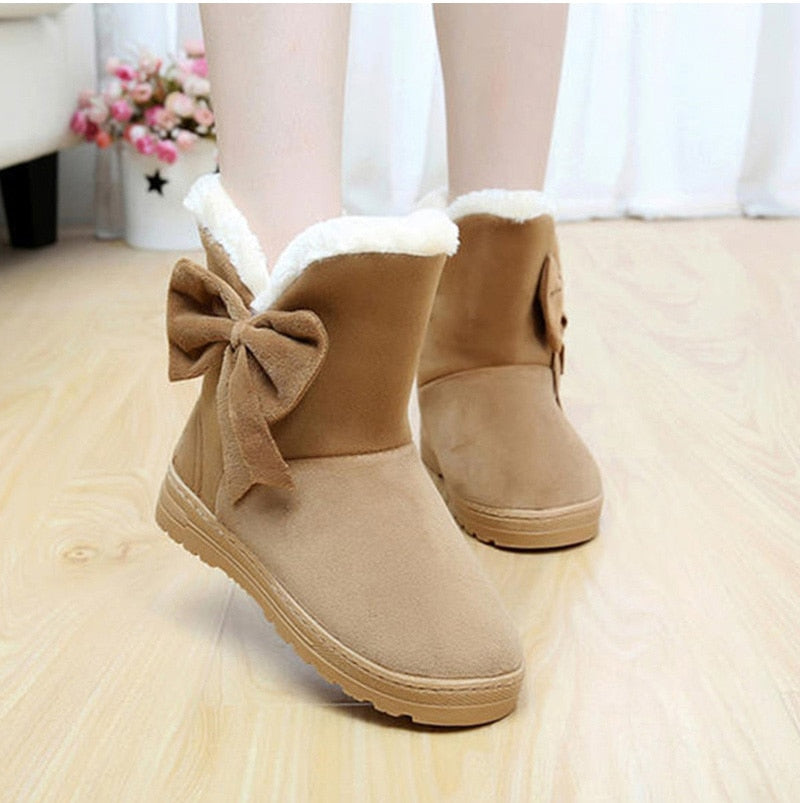 Women's Winter Suede Snow Boots With Bows