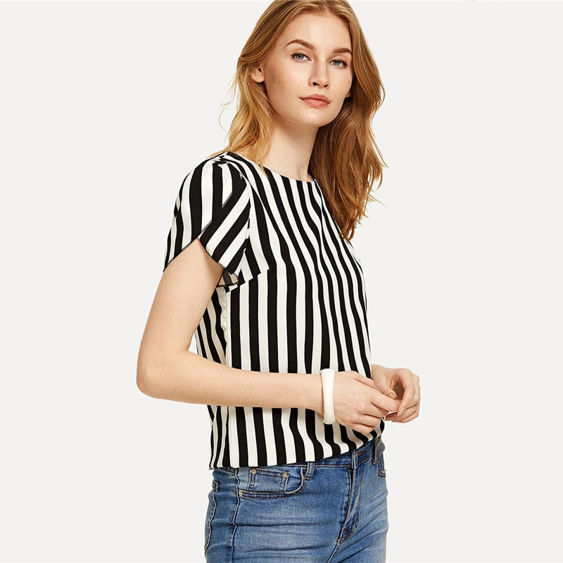 Women's Summer Striped Short Sleeve Blouse