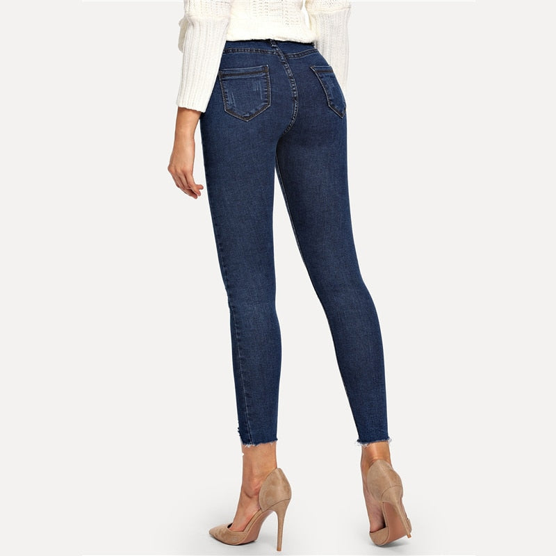 Women's Spring Mid Waist Skinny Jeans