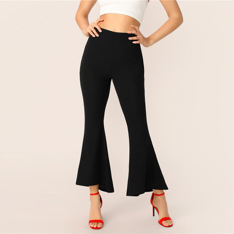 Women's Mid-Waist Polyester Crop Pants With Zipper