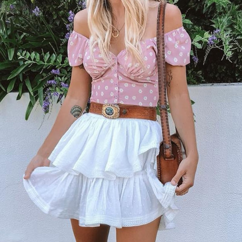 Women's Summer Casual High-Waist Skirt With Polka Dot Print