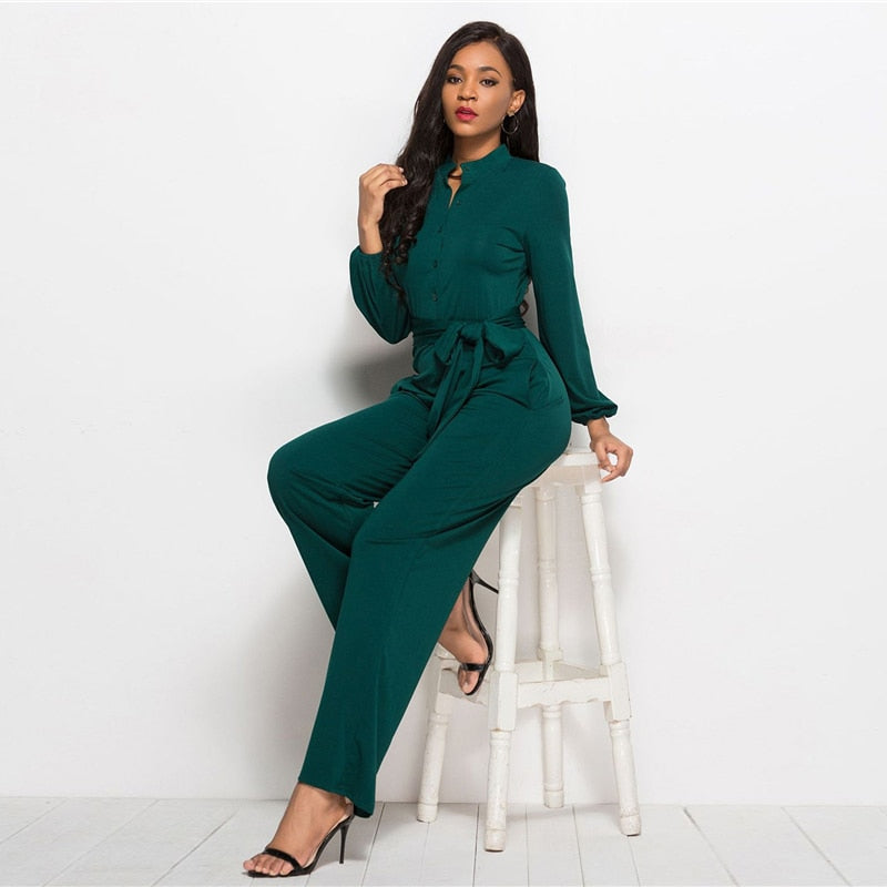 Women's Long Sleeved Jumpsuit With High Waist