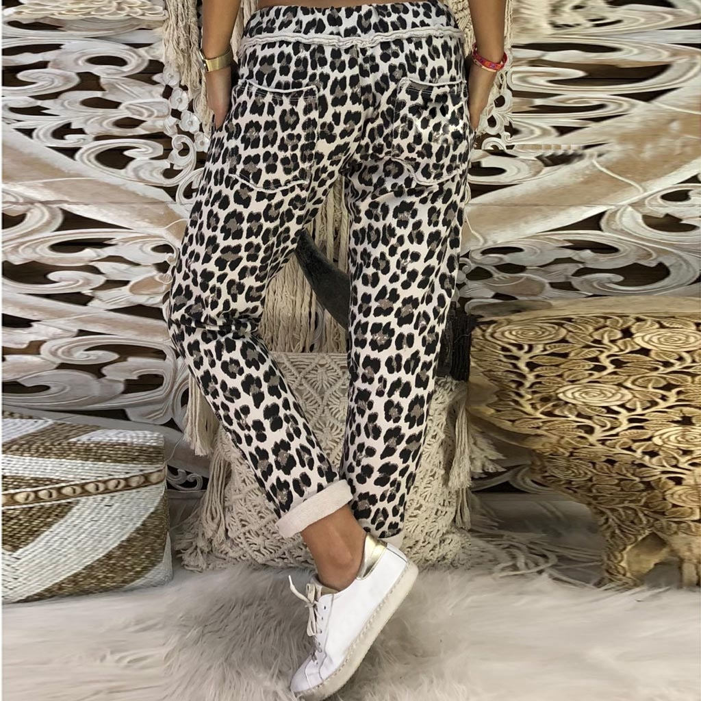 Women's Casual Polyester Leopard Long Pants