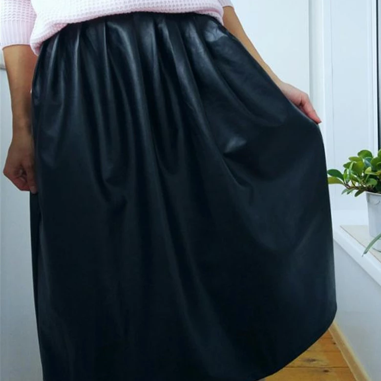 Women's Spring/Autumn Casual PU Leather High-Waist Long Skirt