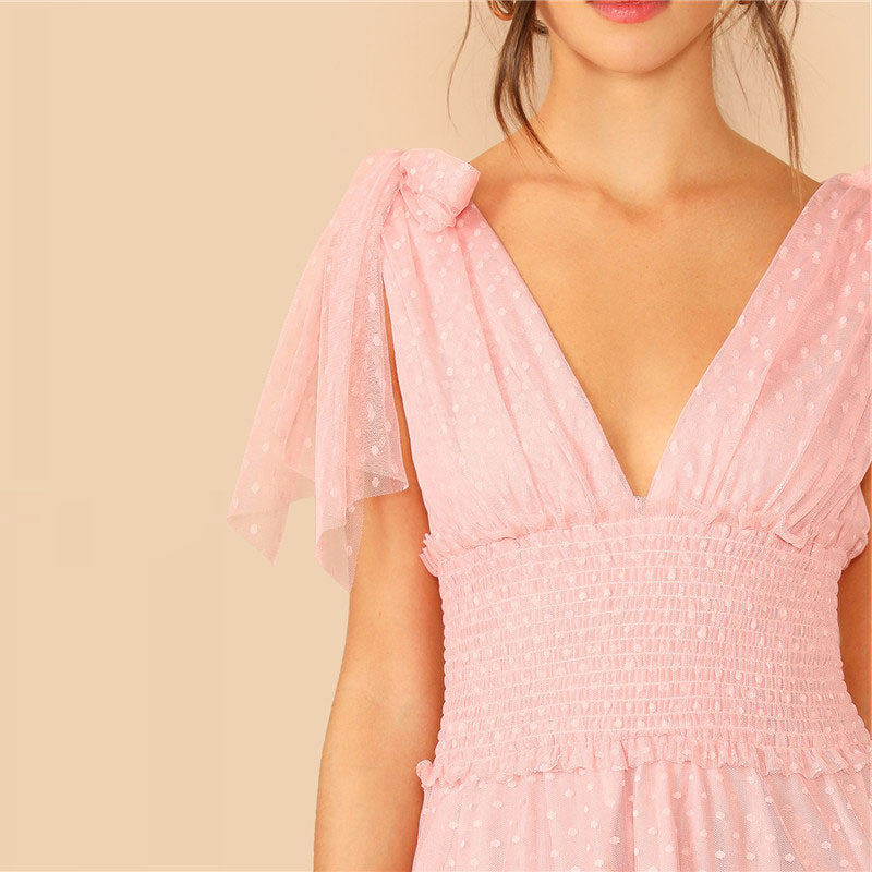 Women's Summer Lace Deep V-Neck Sleeveless Dress