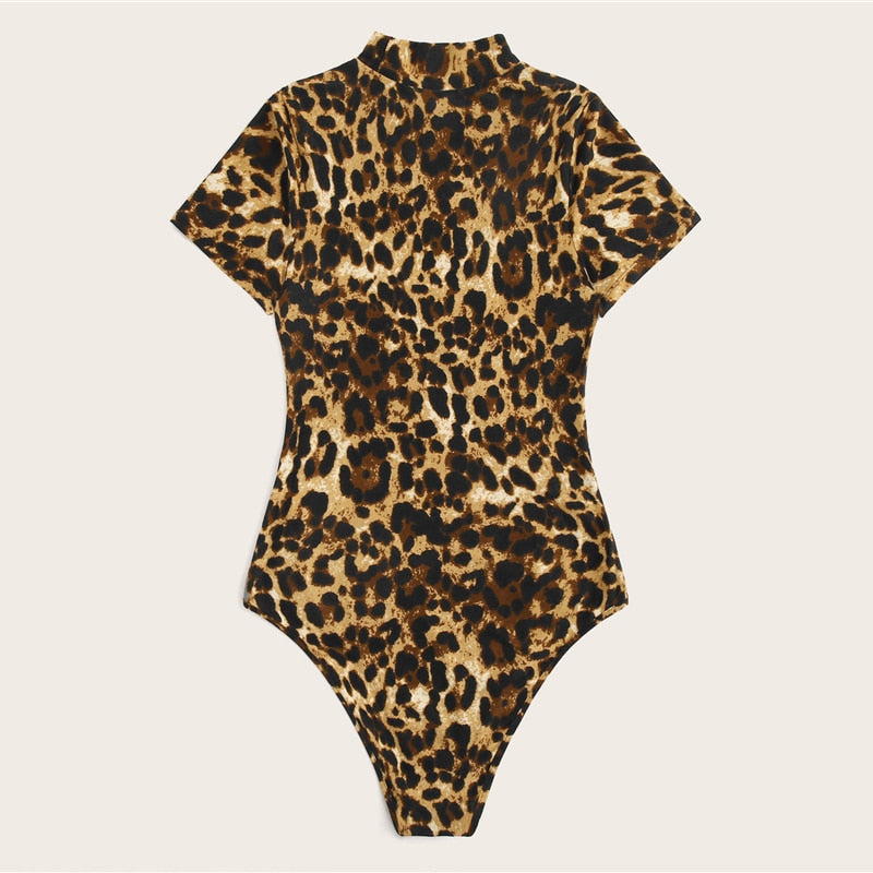 Women's Summer Casual Leopard Short-Sleeved Bodysuit | Plus Size