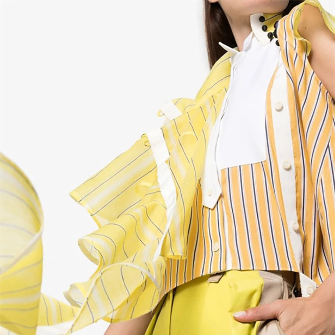 Women's Summer Casual Polyester Striped Blouse With Ruffles