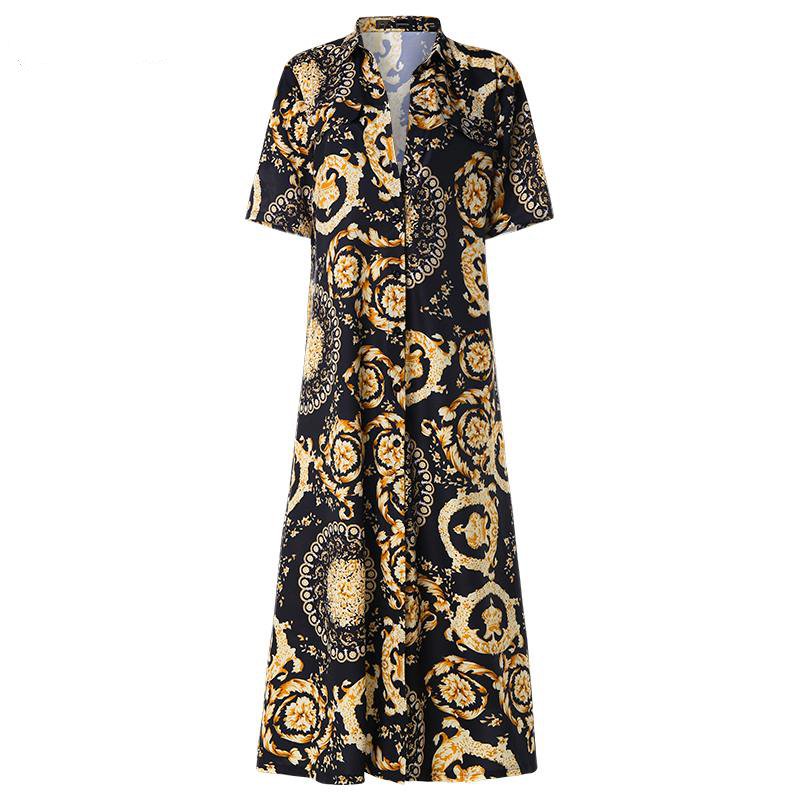 Women's Summer Polyester Floral Long Dress With Buttons