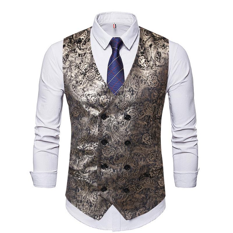 Men's Double Breasted Slim Vest With Print