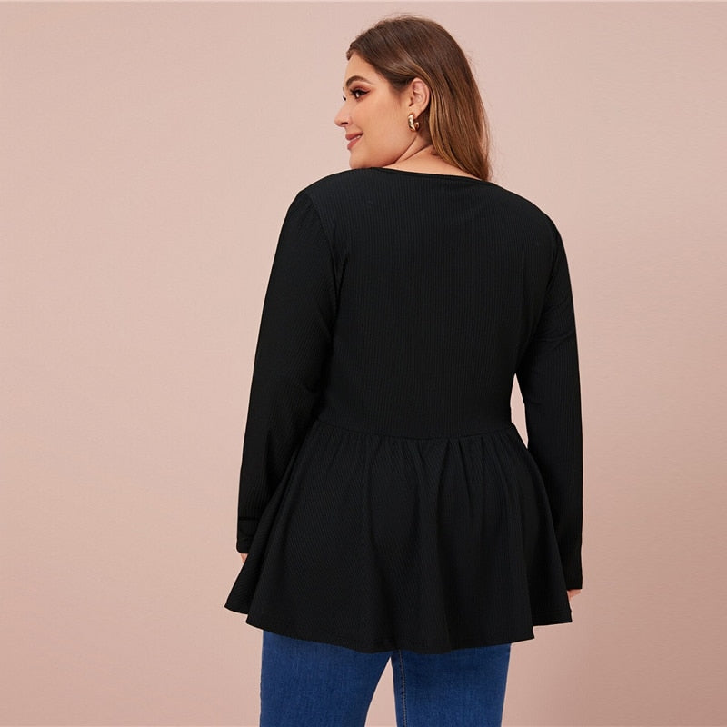 Women's Spring V-Neck Long-Sleeved Blouse | Plus Size