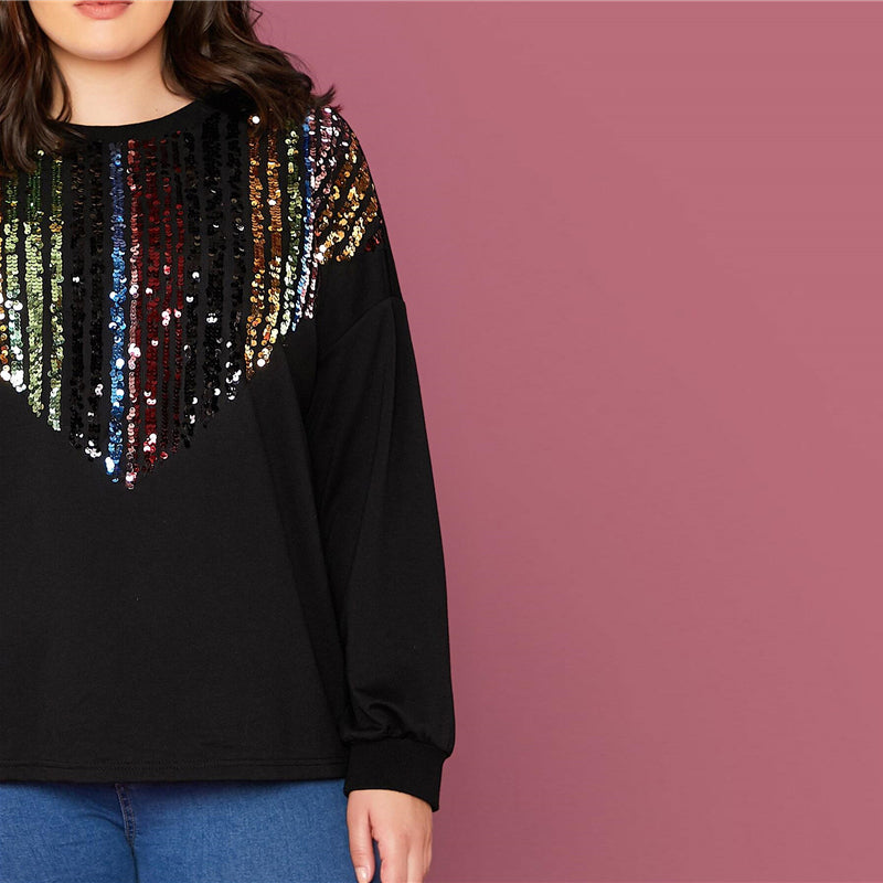 Women's Spring Casual O-Neck Sequined Sweater | Plus Size